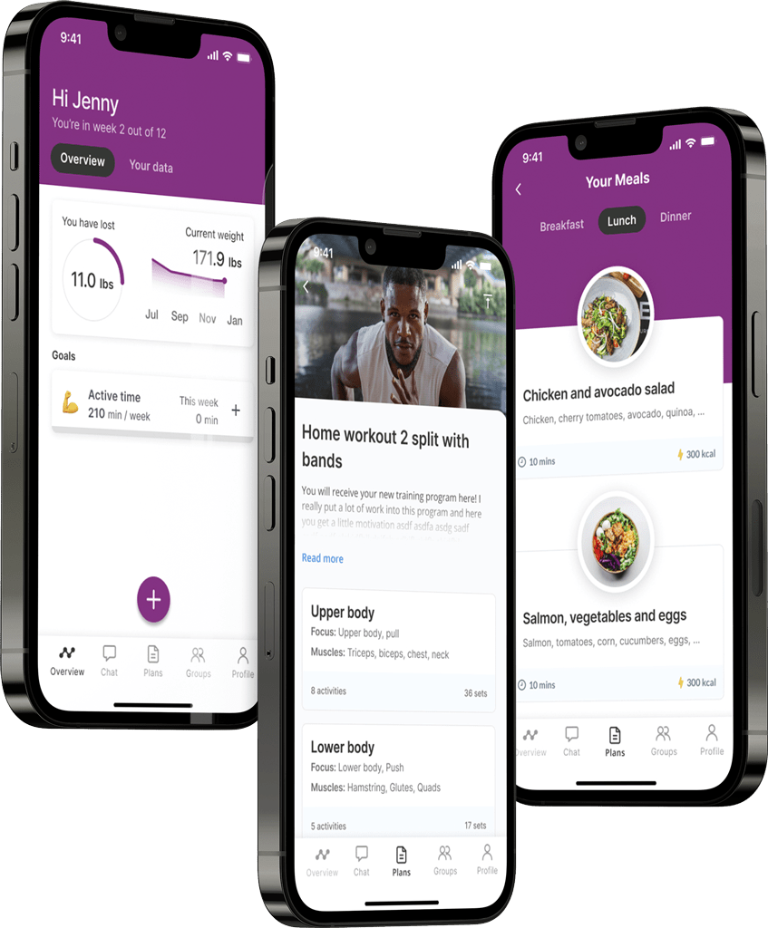 A mockup of the coaching app showcasing the features.